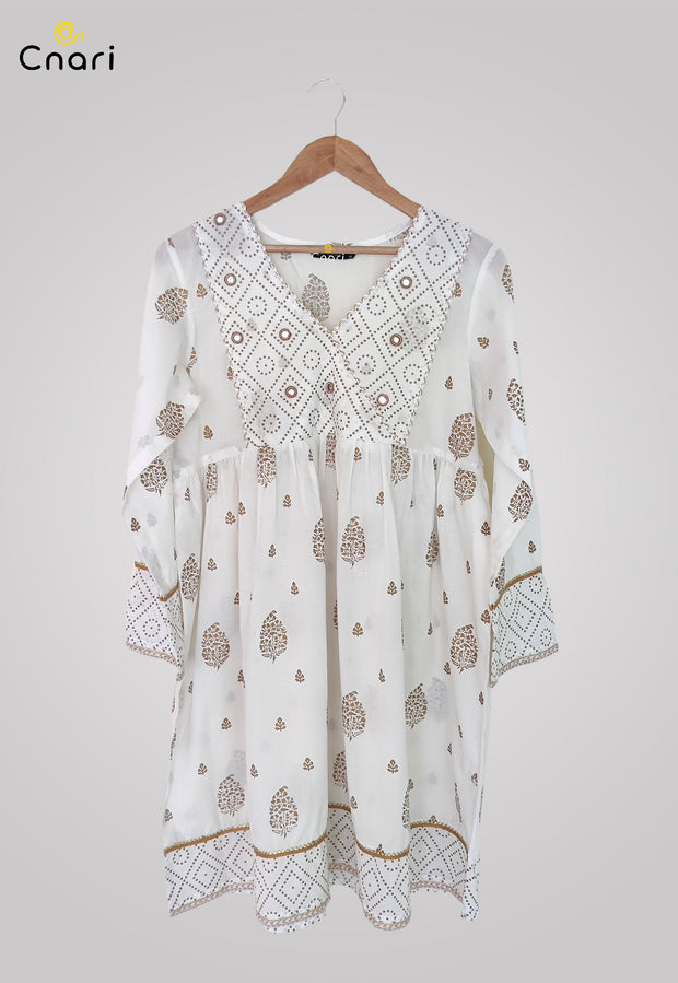 Block printed white and gold top