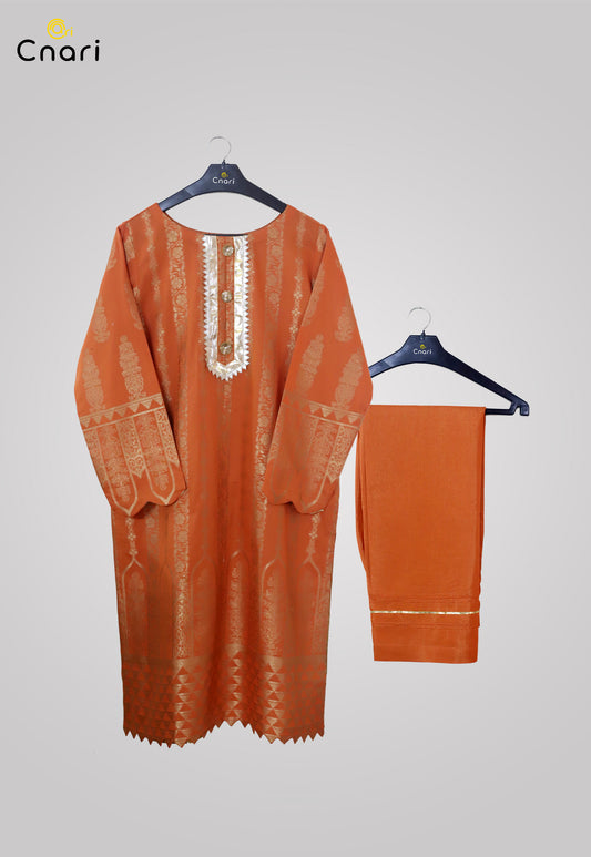 [READY TO WEAR] Rust Jacquard embellished in foil