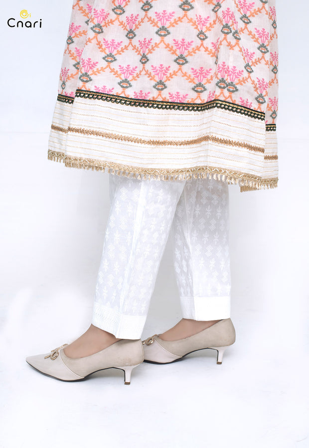 (READY TO WEAR) WHITE PRINTED TROUSER