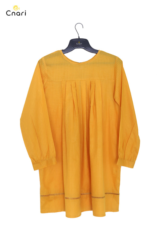 Textured mustard top with pleats